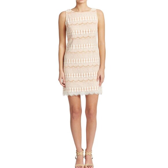 Eliza J Dress Size 2 Coral & White Balletcore Lace Coquette Boho Fringe Roaring - Picture 3 of 13